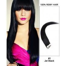 14” #1 Jet Black Straight 100% Remy Hair Tape In Hair Extensions-40 pcs