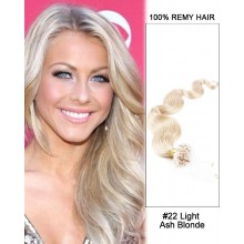 14” #22 Light Ash Blonde Body Wave Micro Loop 100% Remy Hair Human Hair Extensions-100 strands, 1g/strand