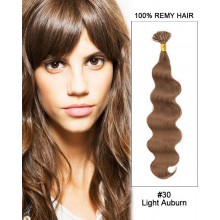 14” #30 Light Auburn Body Wave Stick Tip I Tip 100% Remy Hair Keratin Hair Extensions-100 strands, 0.5g/strand