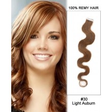 14” #30 Light Auburn Body Wave 100% Remy Hair Tape In Hair Extensions-40 pcs