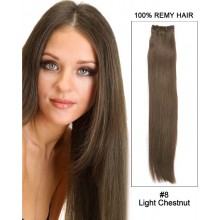 18” Silky Straight Brazilian Remy Hair Weave Human Hair Extensions-#8 Light Chestnut