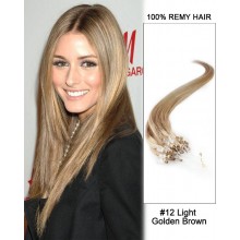 14” #12 Light Golden Brown Straight Micro Loop 100% Remy Hair Human Hair Extensions-50 strands, 1g/strand