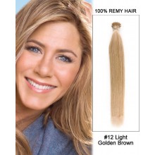 14” #12 Light Golden Brown Straight Stick Tip I Tip 100% Remy Hair Keratin Hair Extensions-100 strands, 1g/strand