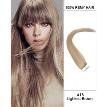 14” #18 Lightest Brown Straight 100% Remy Hair Tape In Hair Extensions-20 pcs