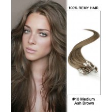 14” #10 Medium Ash Brown Straight Micro Loop 100% Remy Hair Human Hair Extensions-50 strands, 1g/strand