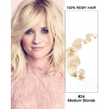 14” #24 Medium Blonde Body Wave Micro Loop 100% Remy Hair Human Hair Extensions-100 strands, 1g/strand