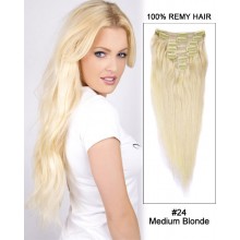 14” 7pcs #24 Medium Blonde Straight 100% Remy Hair Clip in Hair Extensions