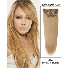 16” 11pcs #24 Medium Blonde Straight Clip in Remy Human Hair Extensions