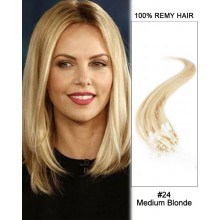 14” #24 Medium Blonde Straight Micro Loop 100% Remy Hair Human Hair Extensions-50 strands, 1g/strand