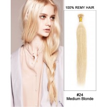 14” #24 Medium Blonde Straight Stick Tip I Tip 100% Remy Hair Keratin Hair Extensions-100 strands, 1g/strand