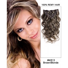 16” 7pcs #4/30 Medium Brown/Auburn Body Wave 100% Remy Hair Clip In Human Hair Extensions