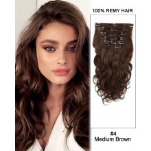 16” 7pcs #4 Medium Brown Body Wave 100% Remy Hair Clip In Human Hair Extensions