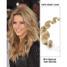 14” #14 Natural Ash Blonde Body Wave Micro Loop 100% Remy Hair Human Hair Extensions-100 strands, 1g/strand