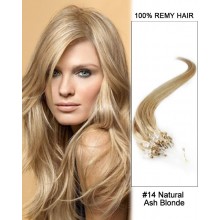 14” #14 Natural Ash Blonde Straight Micro Loop 100% Remy Hair Human Hair Extensions-50 strands, 1g/strand