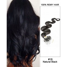 14” #1B Natural Black Body Wave Micro Loop 100% Remy Hair Human Hair Extensions-100 strands, 1g/strand