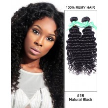 14” #1B Natural Black Deep Wave Weave 100% Remy Hair Human Hair Extensions