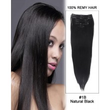 14” 7pcs #1 Off Black Straight 100% Remy Hair Clip in Hair Extensions