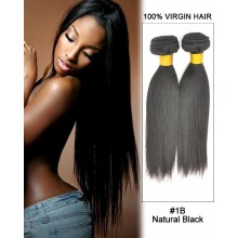 14” Straight Brazilian Virgin Remy Hair Weave Weft Human Hair Extension-#1B Natural Black