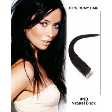 14” #1B Natural Black Straight 100% Remy Hair Tape In Hair Extensions-40 pcs