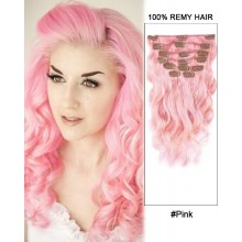 16” 7pcs #Pink Body Wave 100% Remy Hair Clip In Human Hair Extensions