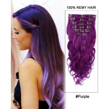 16”  7pcs Purple Body Wave 100% Remy Hair Clip In Hair Extensions