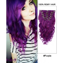 14” 7pcs #Purple Body Wave 100% Remy Hair Clip In Human Hair Extensions