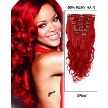 16”  7pcs Red Body Wave 100% Remy Hair Clip In Hair Extensions