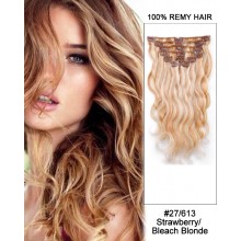 14” 7pcs #27/613 Strawberry/Bleach White Blonde Body Wave 100% Remy Hair Clip In Human Hair Extensions