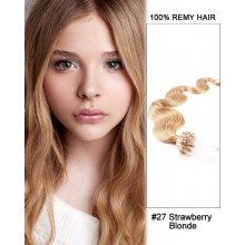 14” #27 Strawberry Blonde Body Wave Micro Loop 100% Remy Hair Human Hair Extensions-100 strands, 1g/strand