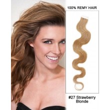 14” #27 Srawberry Blonde Body Wave 100% Remy Hair Tape In Hair Extensions-40 pcs