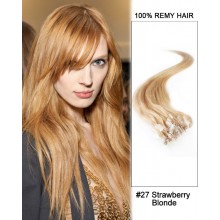 14” #27 Strawberry Blonde Straight Micro Loop 100% Remy Hair Human Hair Extensions-50 strands, 1g/strand