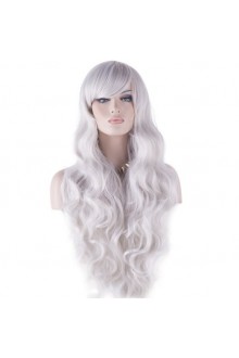 Cosplay Wigs Long Hair Heat Resistant Curly Wave Hairs for Women (silver white)