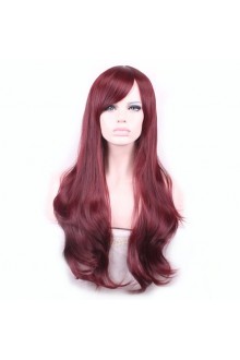 Wig Gradient Long Curly Hair Women and Girl Daily Cosplay Party Costume Wig(Wine red)