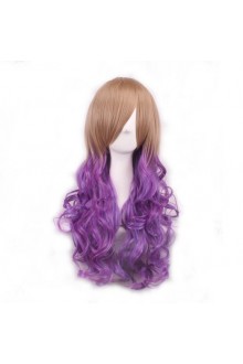 Women and Girl Wig Gradient Long Hair Heat Resistant Curly Cosplay Wigs Harajuku Style Lolita (Purple+Brown)