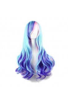 Wig Gradient Long Curly Hair Women and Girl Daily Cosplay Party Costume Wig(Blue Mixed Pink) 