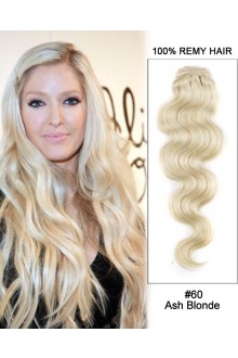 16” #60 Ash Blonde 7pcs Body Wave 100% Remy Hair Clip in Extensions