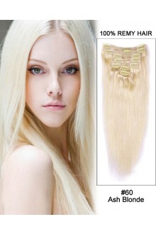 14” 7pcs #60 Ash Blonde Straight Clip in Remy Human Hair Extension