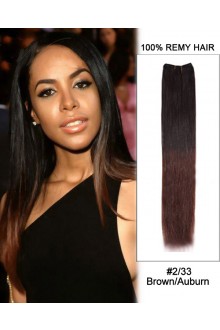 16” #2/33 Brown/Auburn Ombre Straight Weave 100% Remy Hair Weft  Hair Extensions