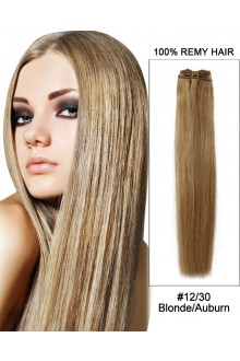 20” #12/30 Golden Brown/Auburn Straight Weave Remy Hair Weft  Human Hair Extensions