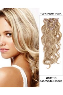 14” 7pcs #18/613 Ash White Blonde Body Wave 100% Remy Hair Clip In Human Hair Extensions