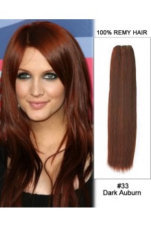 18” #33 Dark Auburn Straight Weave 100% Remy Hair Weft Human Hair Extension