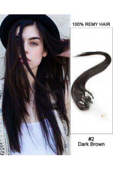 14” #2 Dark Brown Straight Micro Loop 100% Remy Hair Human Hair Extensions-50 strands, 1g/strand