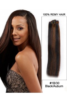 16” #1B/30 Black/Auburn Straight Weave Remy Hair Weft Hair Extensions