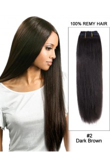 14”#2 Dark Brown Straight Weave 100% Remy Hair Weft  Hair Extensions