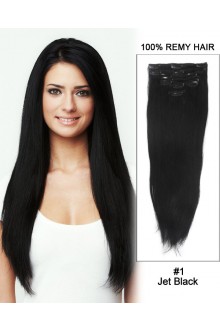 14” 7pcs #1 Jet Black Straight 100% Remy Hair Clip in Hair Extension