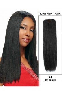 14”#1 Jet Black Straight Weave 100% Remy Hair Weft Hair Extensions