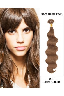 14” #30 Light Auburn Body Wave Stick Tip I Tip 100% Remy Hair Keratin Hair Extensions-100 strands, 0.5g/strand