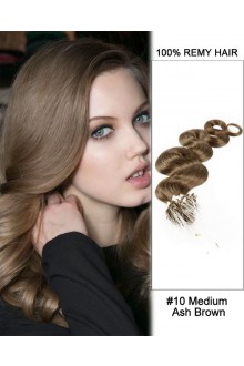 14” #10 Medium Ash Brown Body Wave Micro Loop 100% Remy Hair Human Hair Extensions-100 strands, 1g/strand