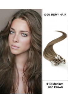 14” #10 Medium Ash Brown Straight Micro Loop 100% Remy Hair Human Hair Extensions-50 strands, 1g/strand