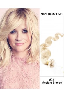 14” #24 Medium Blonde Body Wave Micro Loop 100% Remy Hair Human Hair Extensions-100 strands, 1g/strand